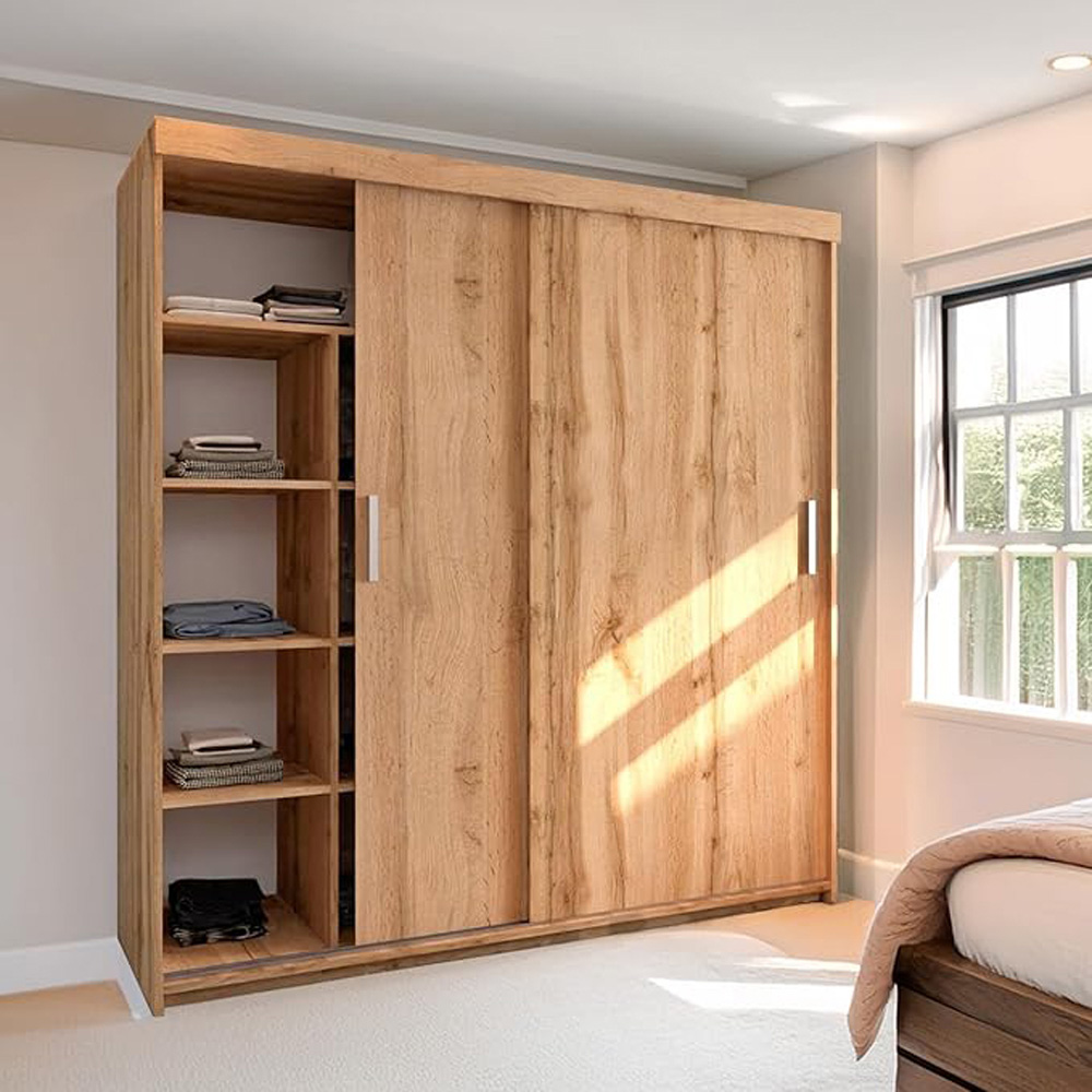 Sliding Wardrobes 4U 2 Sliding Door Oak Votan Modern Wardrobe 203cm Image 2