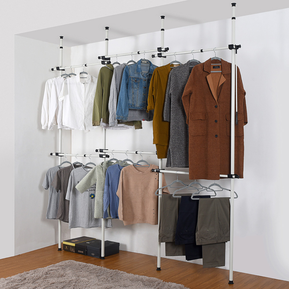 House of Home Telescopic 2-Tier Triple Clothes Rail Image 2