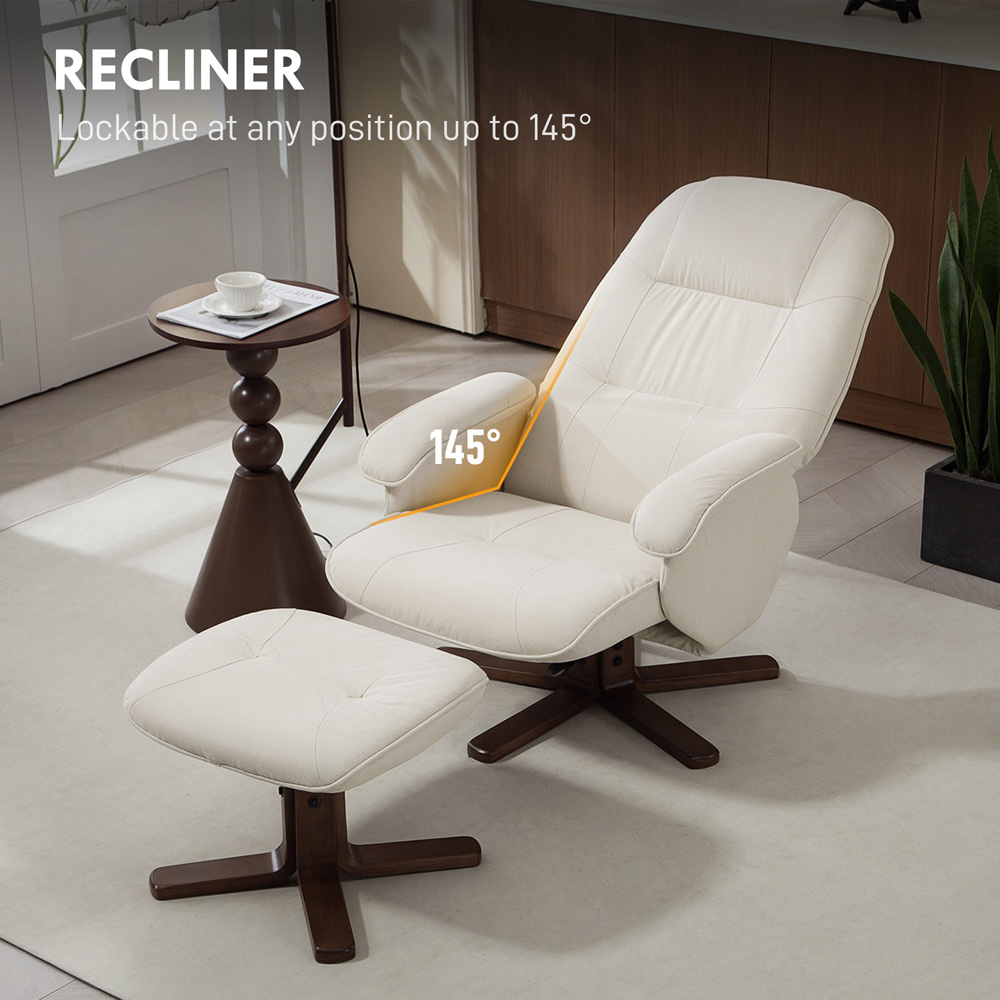 HOMCOM Beige Swivel Recliner Chair with Footstool Image 8
