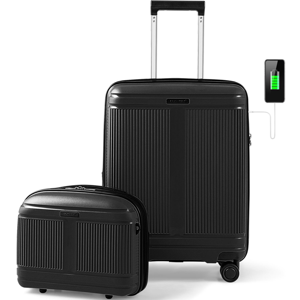 Costway Set of 2 Black Cosmetic Case Luggage Set Image 3