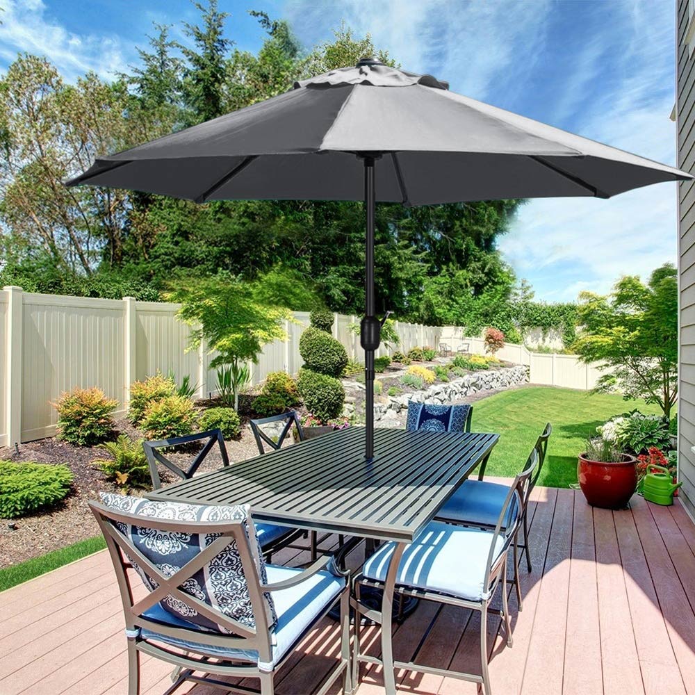 Living and Home Dark Grey Round Crank Tilt Parasol with Round Base 3m Image 7