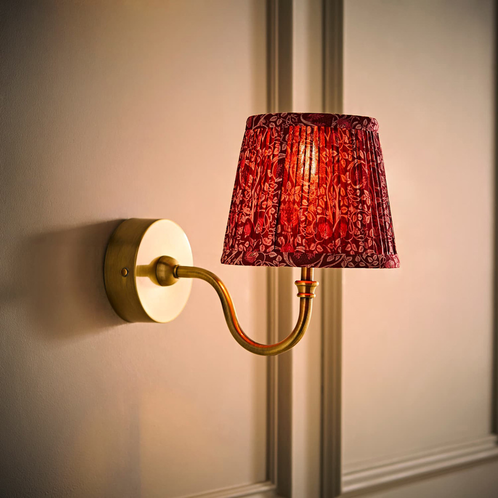 ValueLights Lowe Burgundy Floral Pleated Shade Gold Rechargeable Wall Light with Bulb Image 2