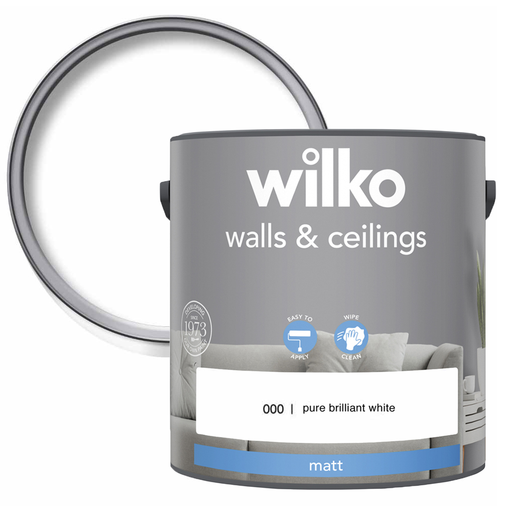 Wilko Walls & Ceilings Pure Brilliant White Matt Emulsion Paint 2.5L Image 1
