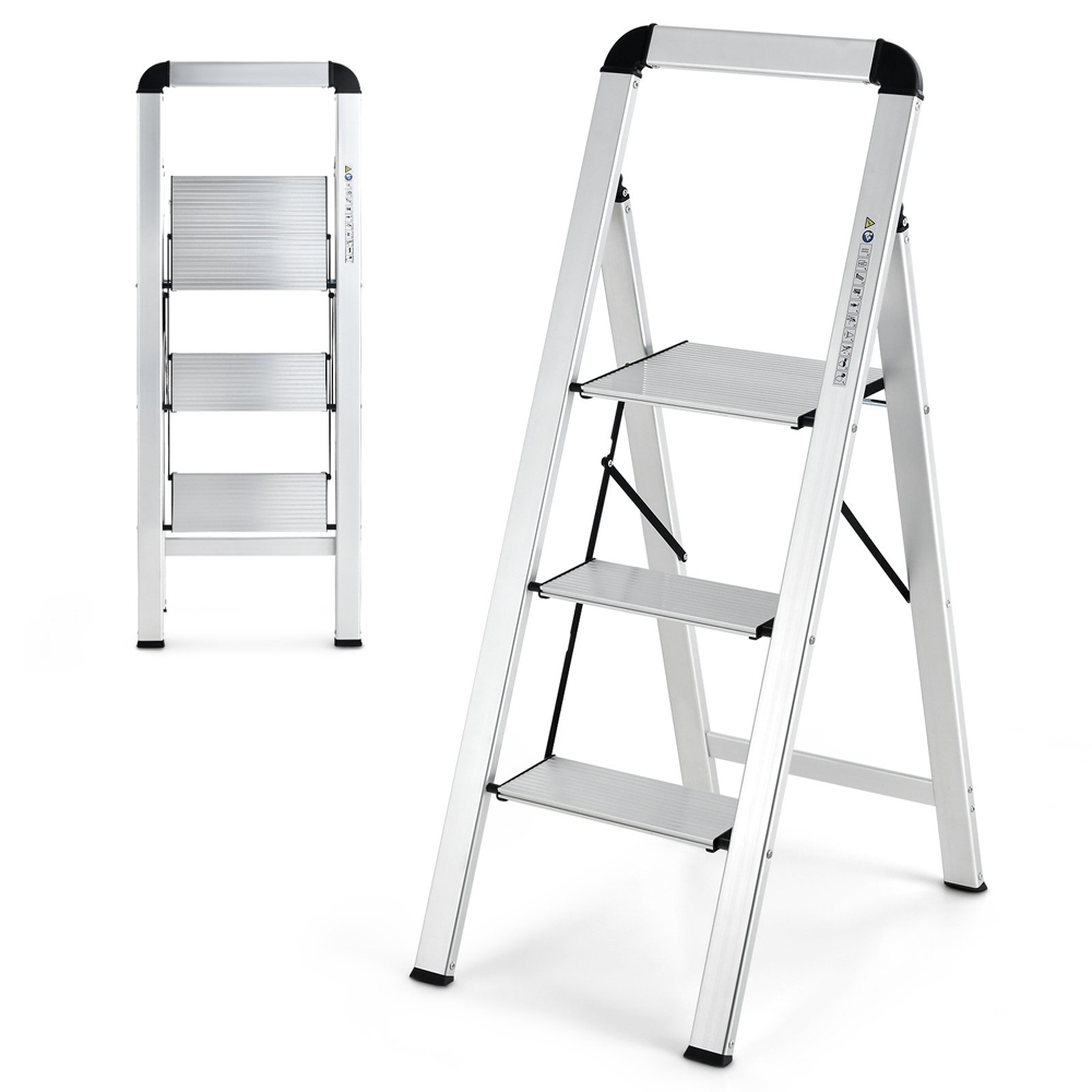 Costway 3 Step Aluminium Anti Slip Folding Ladder Image 3