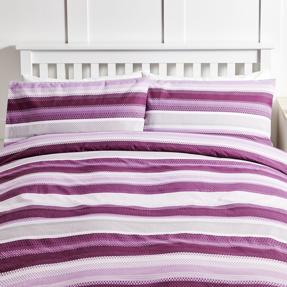 Wilko Stripe Plum and Lilac Easy Care Double Duvet  Set Image 1