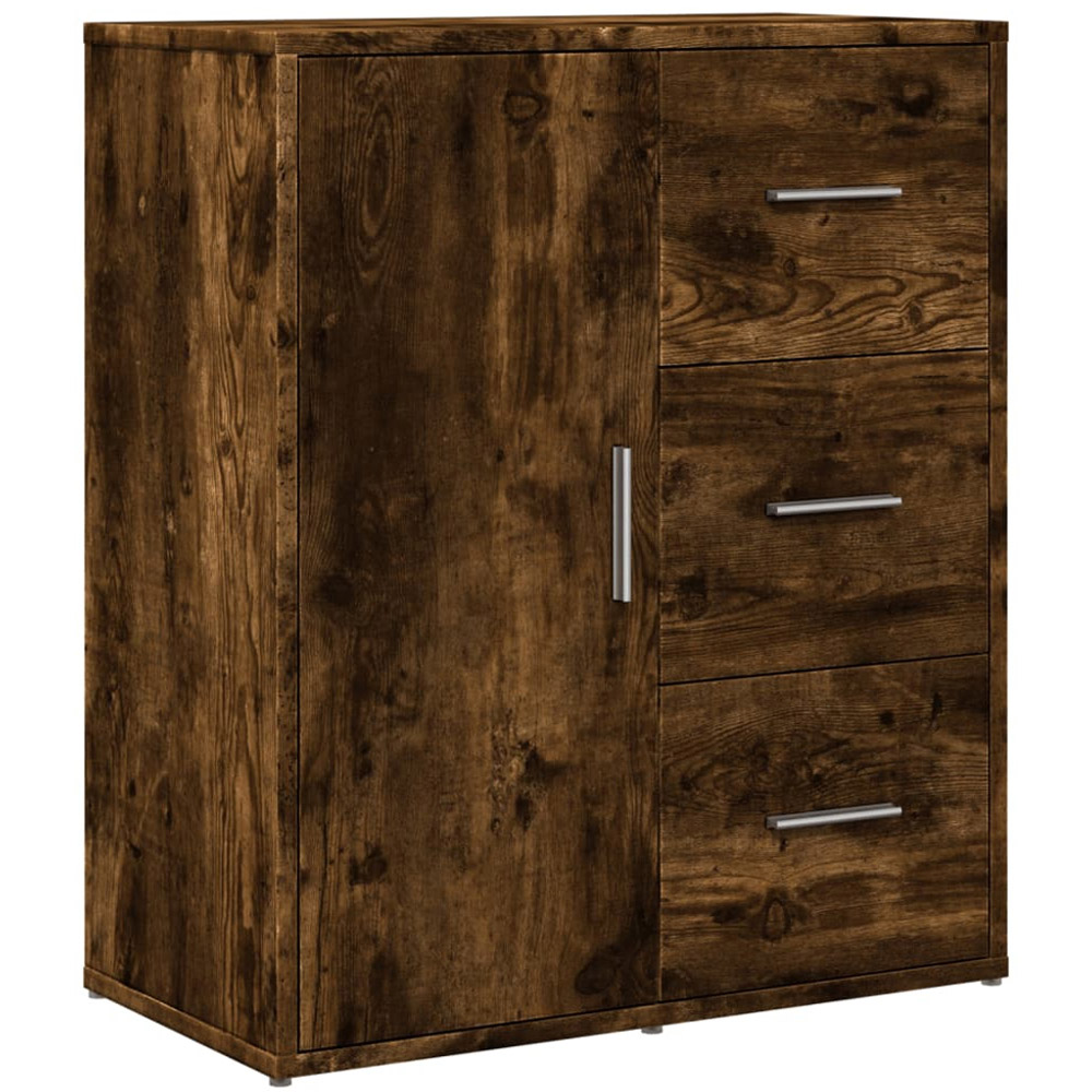 vidaXL Single Door 3 Drawer Smoked Oak Sideboard Image 2