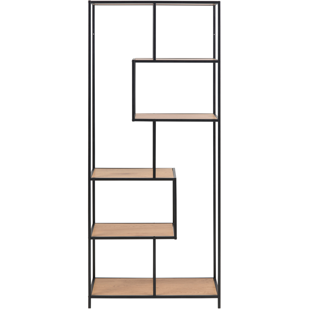 Florence Seaford 5 Shelf Oak and Black Metal Bookcase Image 3