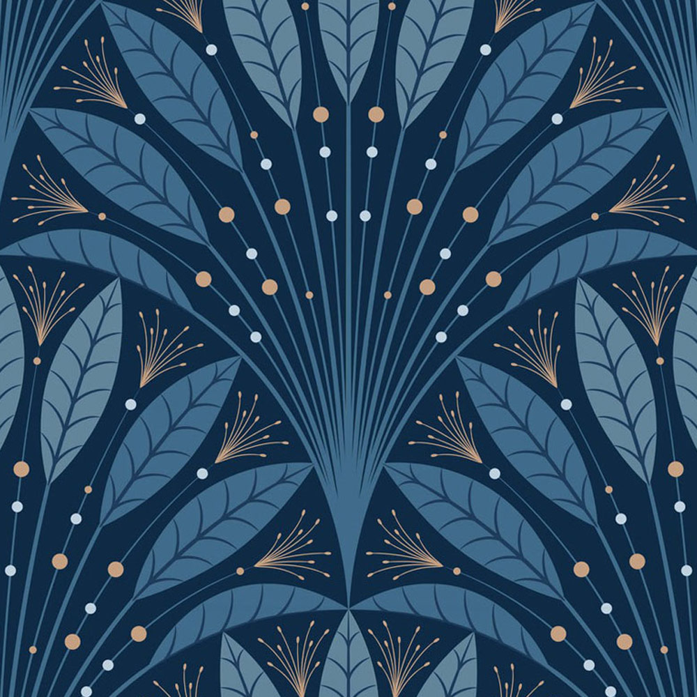 Bobbi Beck Eco Luxury Art Deco Leaf Fan Blue Wallpaper Image