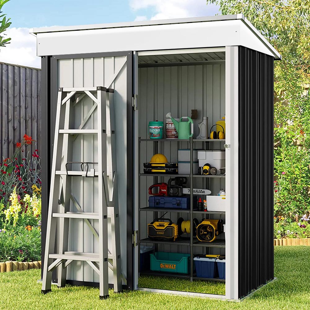 Living and Home 5.9 x 5.3 x 3ft Black Peaked Storage Shed with Shelves Image 2