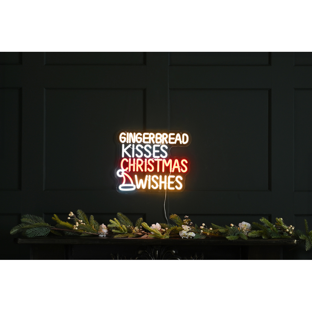 Festive Multicolour LED Neon Gingerbread Kisses Christmas Wishes Christmas Decoration 34cm Image 2