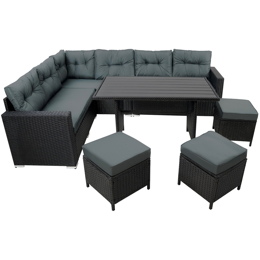 MonsterShop 6 Seater Black Rattan Corner Sofa Set with Composite Table Image 2