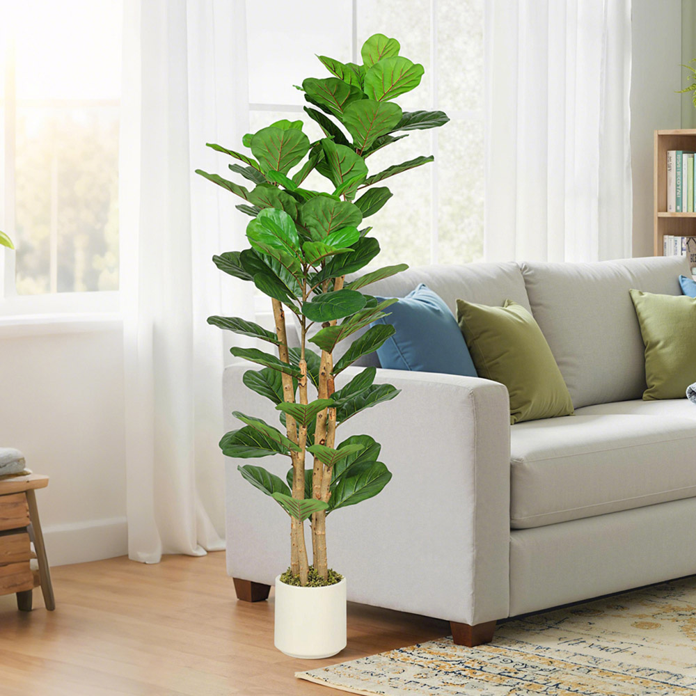 Portland Fiddle Leaf Fig Artificial Tree in Pot with Solid Wood Trunks 5ft Image 2