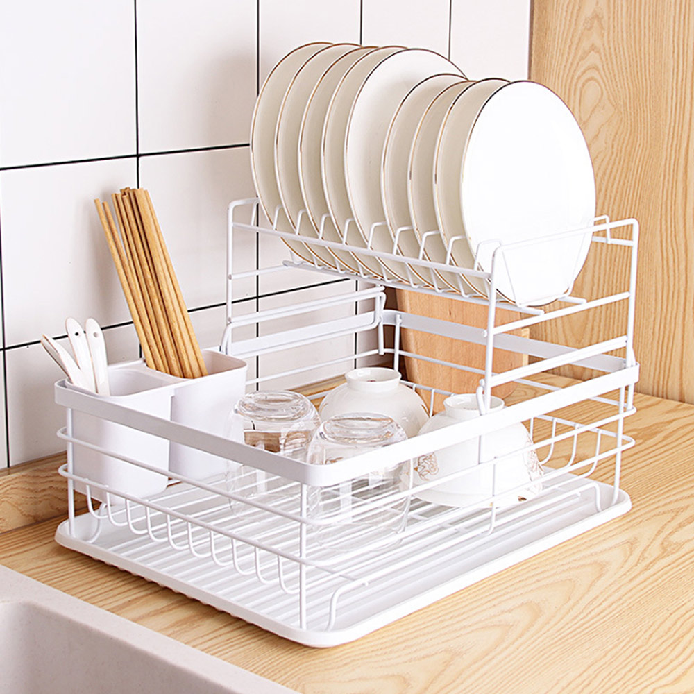 Living And Home WH0779 White Metal 2-Tier Dish Drainer Image 4