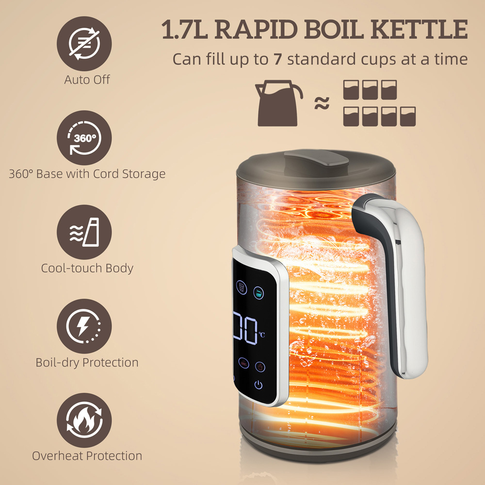 HOMCOM 800-282V70BK Black Rapid Boil 1.7L Kettle and 2 Slice Toaster Set Image 4