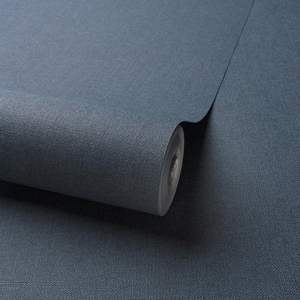 Grandeco Navy Panama Plain Textured Linen Fabric Wallpaper Wilko