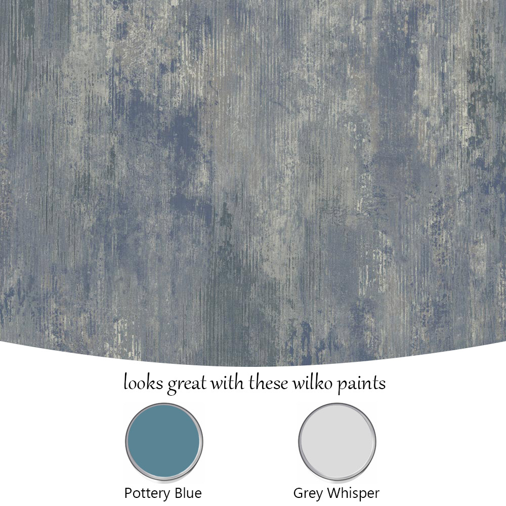 Grandeco Vincenzo Distressed Luxury Italian Plaster Blue Wallpaper Image 4