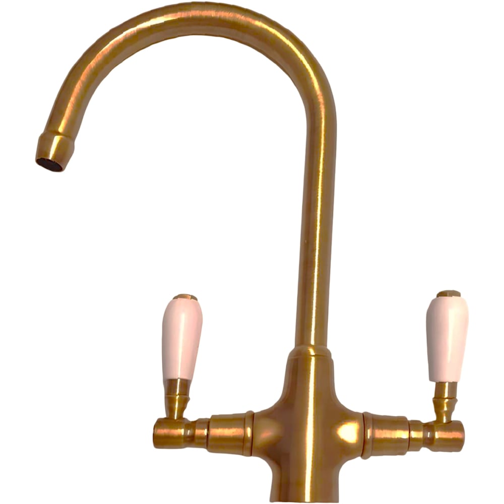 Piralla Antique Brass Tubular Swivel Spout Twin Lever Classic Tap Image