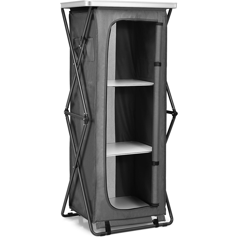 Costway 3 Shelf Grey Foldable Camping Storage Cabinet with Carry Bag Image 1