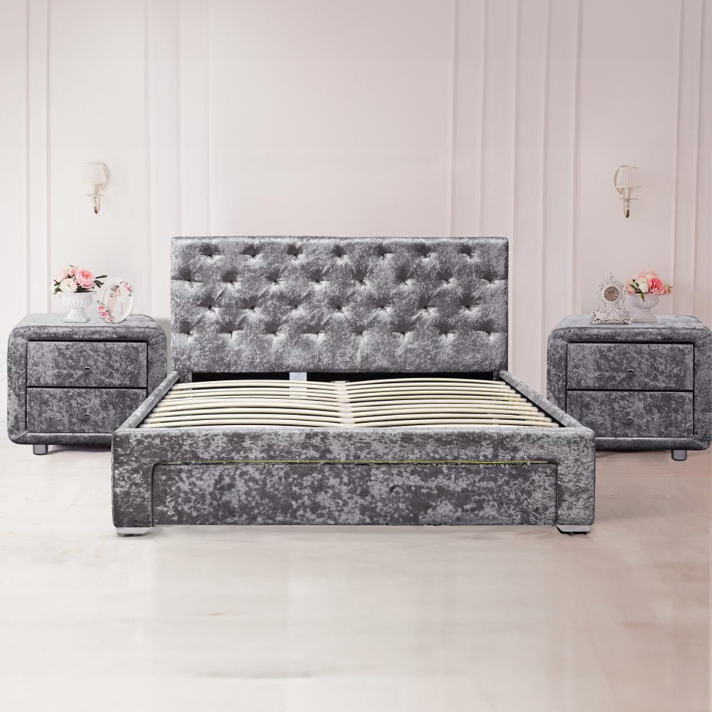 Brooklyn Silver Crushed Velvet 3 Piece Bedroom Furniture Set Image 1