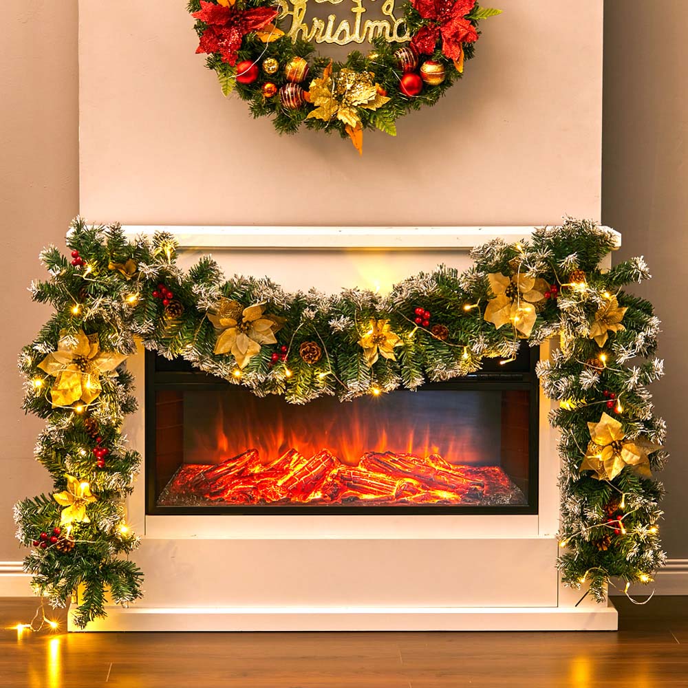 Living and Home Spruce White Poinsettia Christmas Garland 270cm Image 6