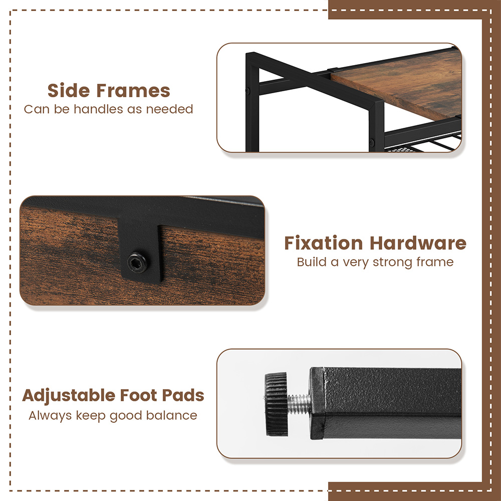 Costway 3 Shelf Rustic Brown Side Table with Removable Mesh Image 8