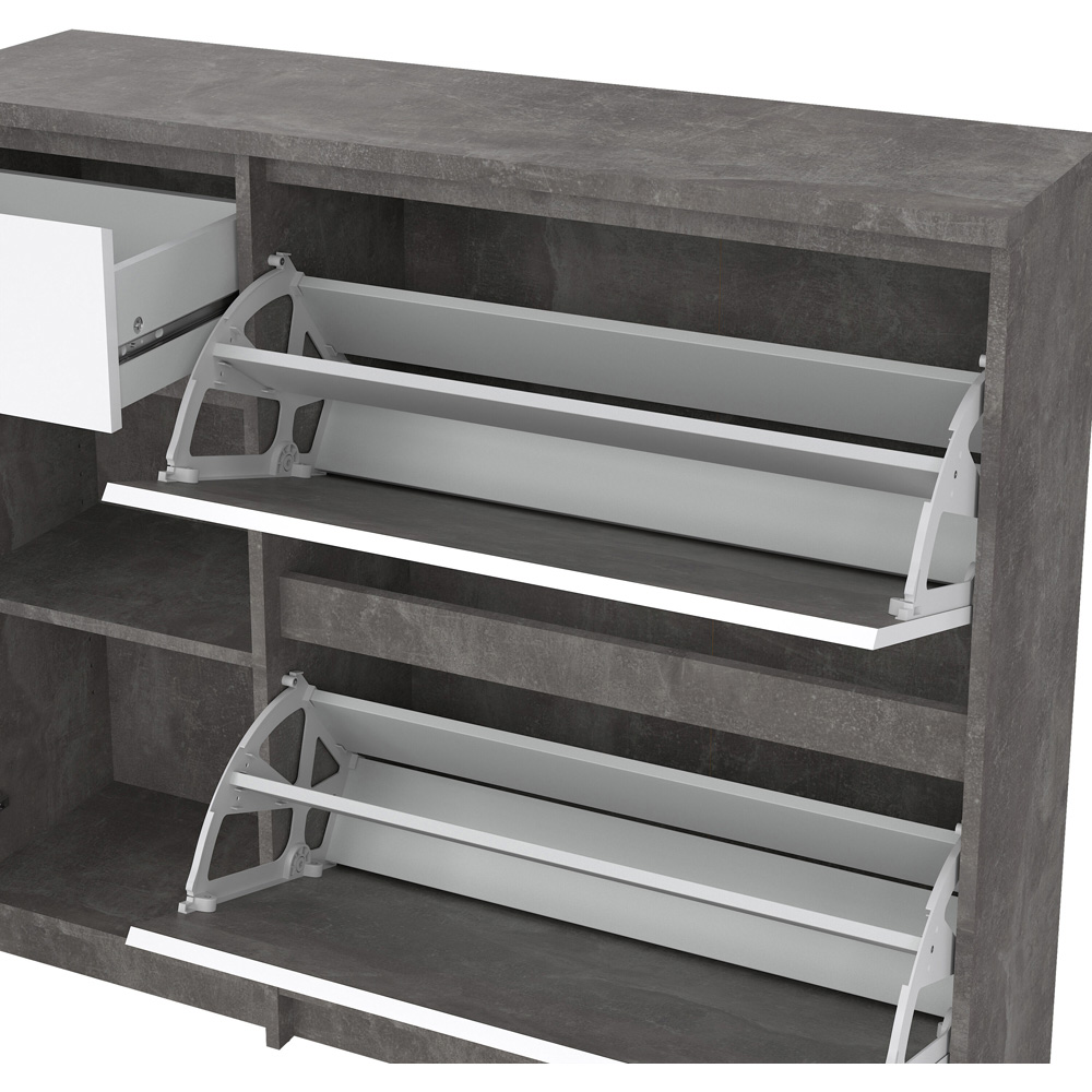 Florence Single Door 3 Drawer Concrete and White High Gloss Shoe Cabinet Image 5