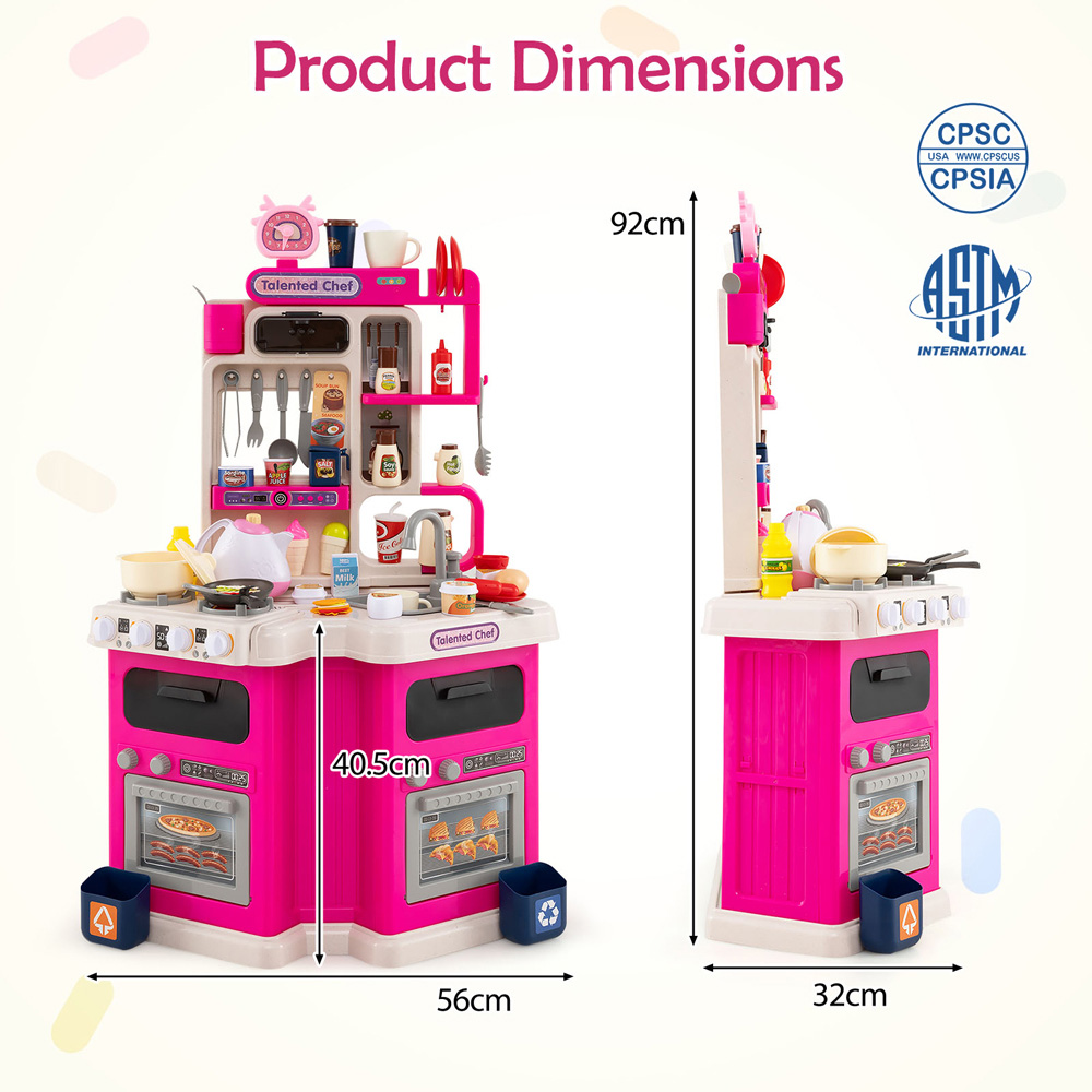 Costway Kids Pink Corner Kitchen Play Set with Realistic Sounds and Lights Image 7