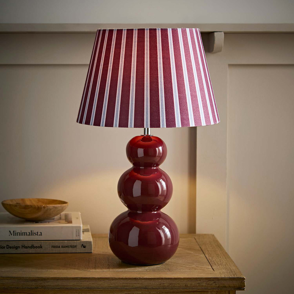 ValueLights Edie Stripe Shade Burgundy Bobble Ceramic Table Lamp with Bulb Image 6
