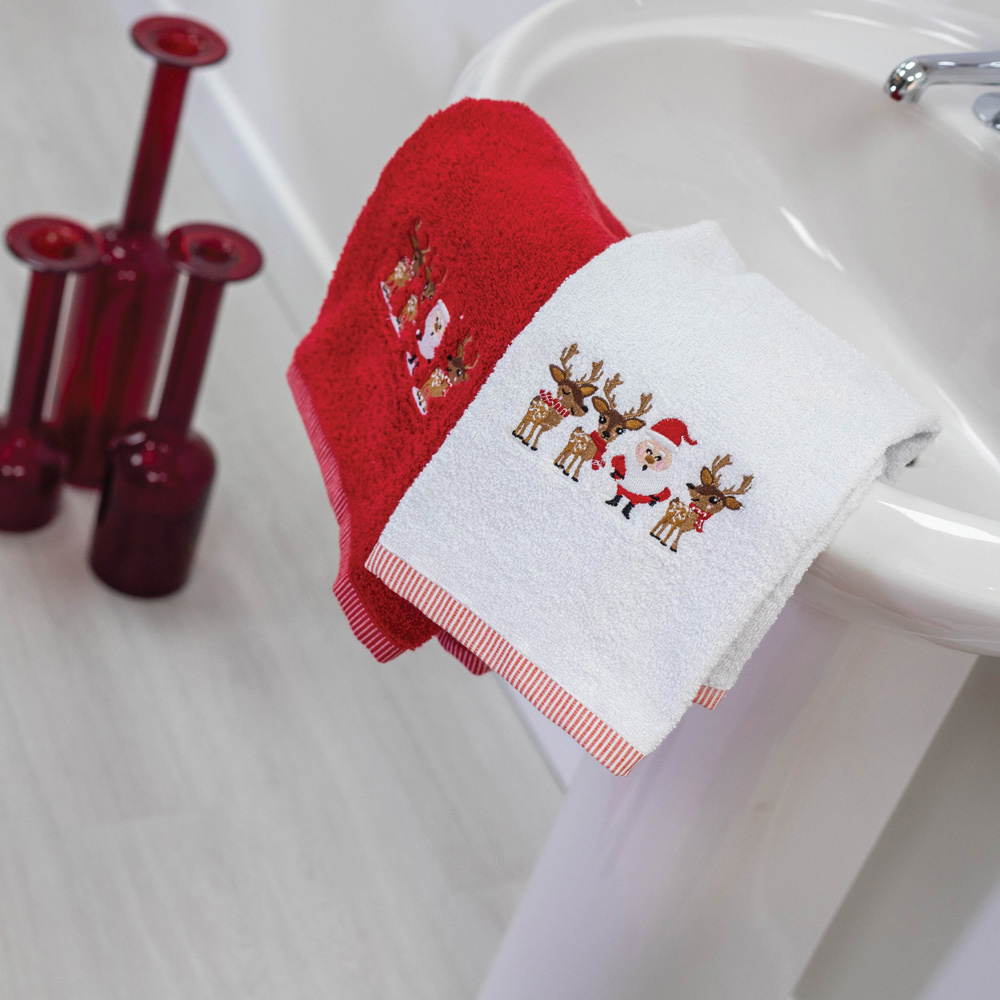 wilko Christmas Santa Cotton Hand and Guest Towel 2 Pack Image 2