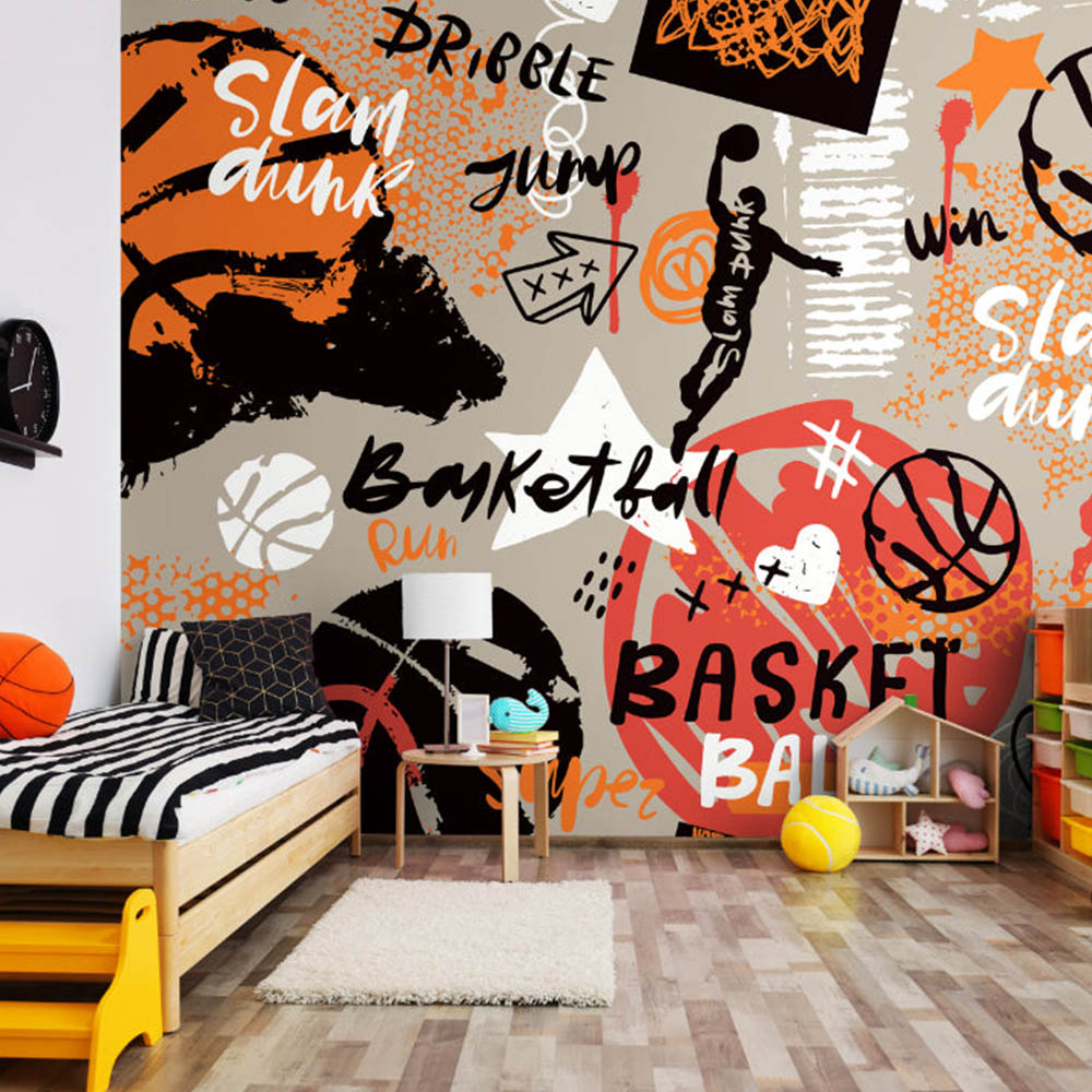 Origin Murals Graffiti Basketball Orange Wall Mural Image 1