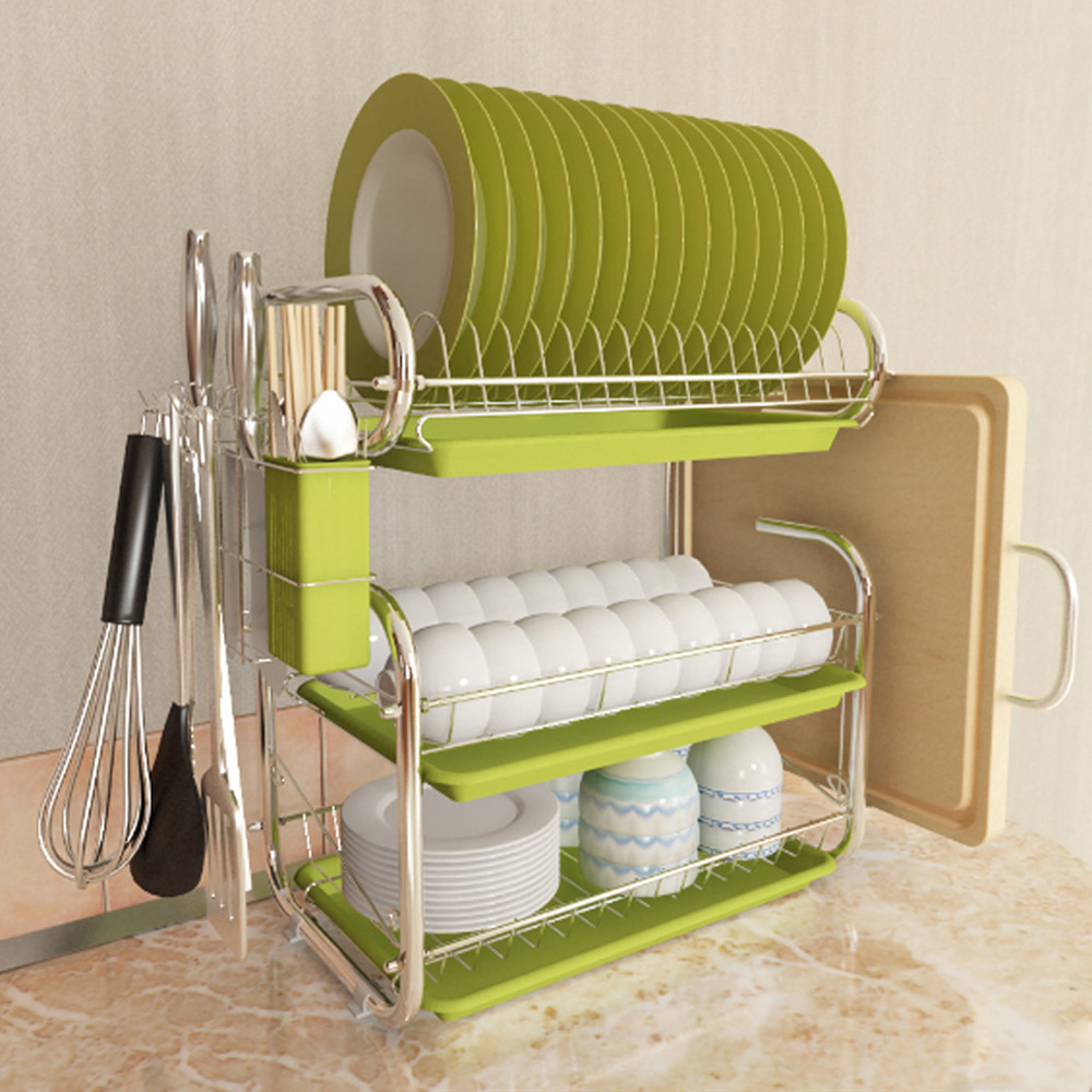Living And Home WH0698 Green Chrome Dish Rack Multi-Tiered Image 2