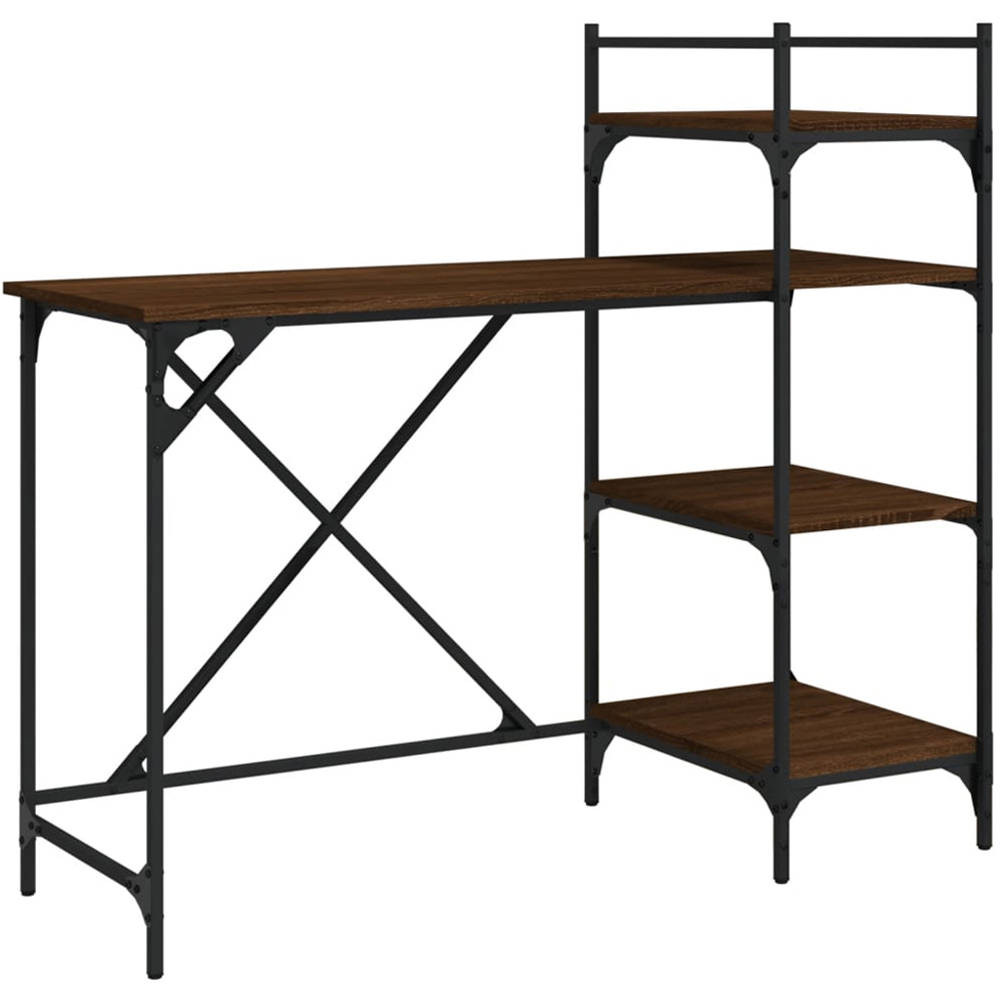 vidaXL 4 Shelf Computer Desk Brown Oak Image 5