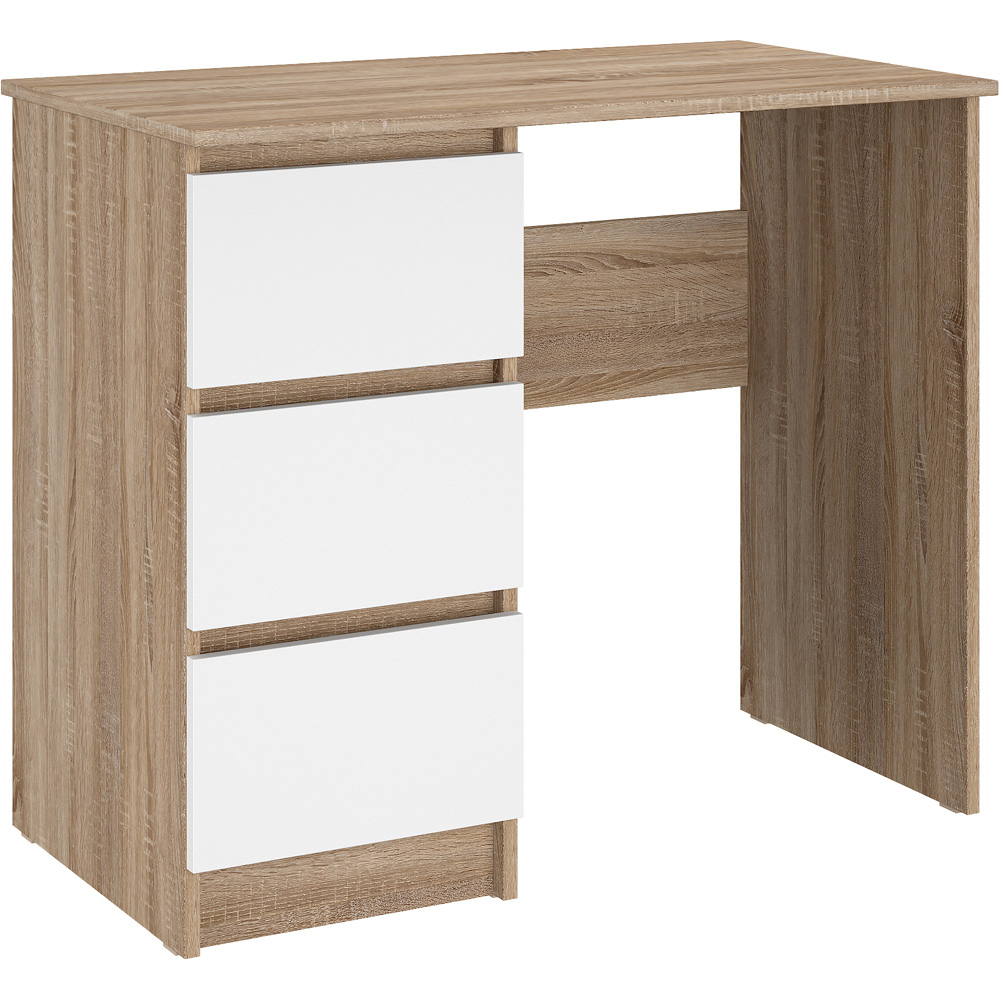 Shefa Cina 3 Drawer Compact Computer Desk Sonoma Oak and White Image 2