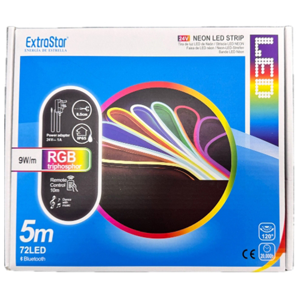 ExtraStar Neon RGB LED Strip with Remote and Power Adapter 5m Image 1