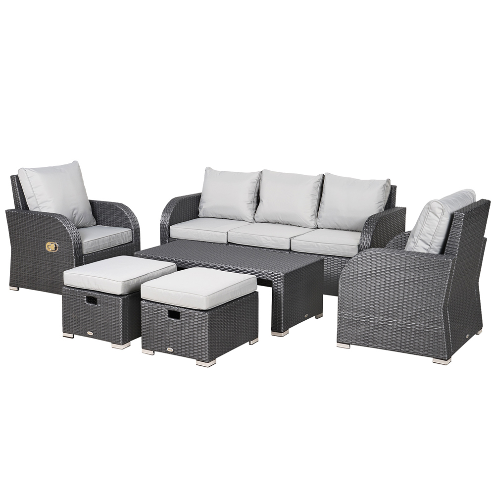 Outsunny 7 Seater Grey PE Rattan Sofa Lounge Set Image 2