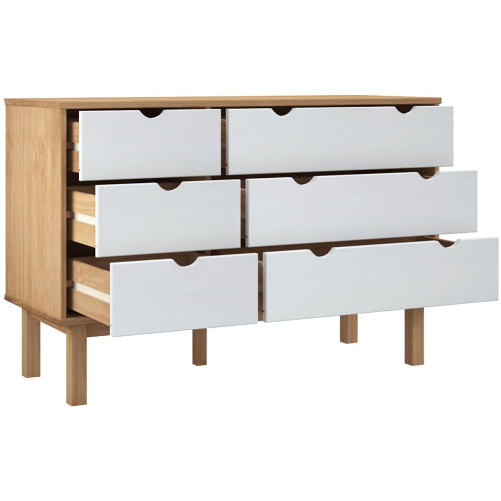 vidaXL Otta 6 Drawer Brown and White Solid Wood Pine Storage Cabinet Image 4