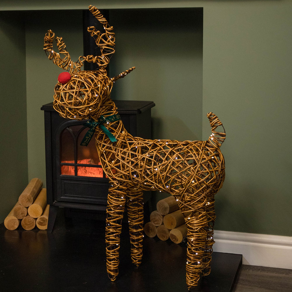 Samuel Alexander Light Up Brown Reindeer Christmas Decoration with Red Nose Image 2