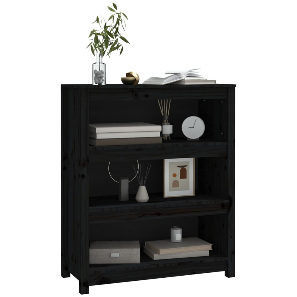 vidaXL 3 Shelf Black Solid Pine Wood Bookcase Image 4