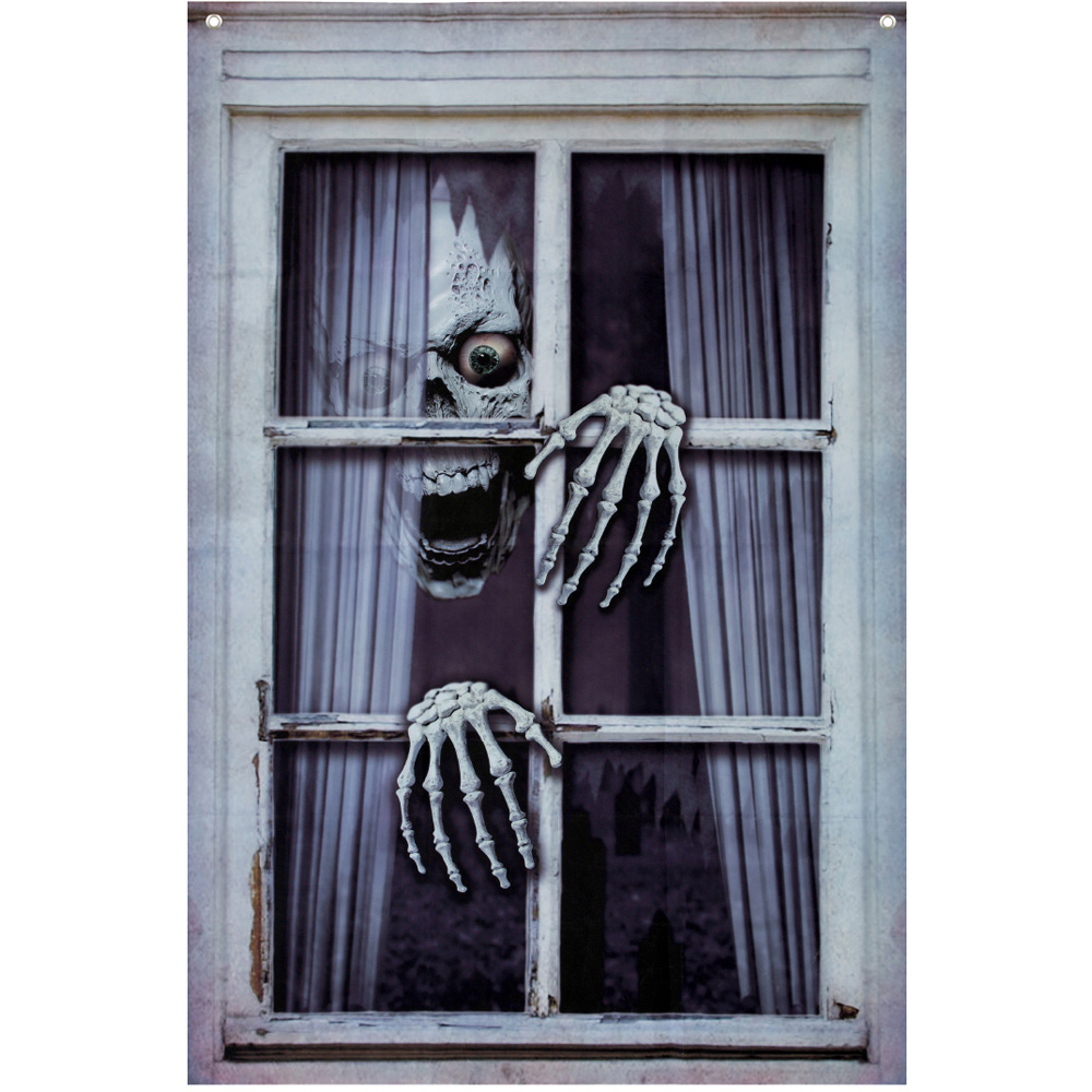 Benross Creepy Skeleton Halloween Window Backdrop 120cm Image 1