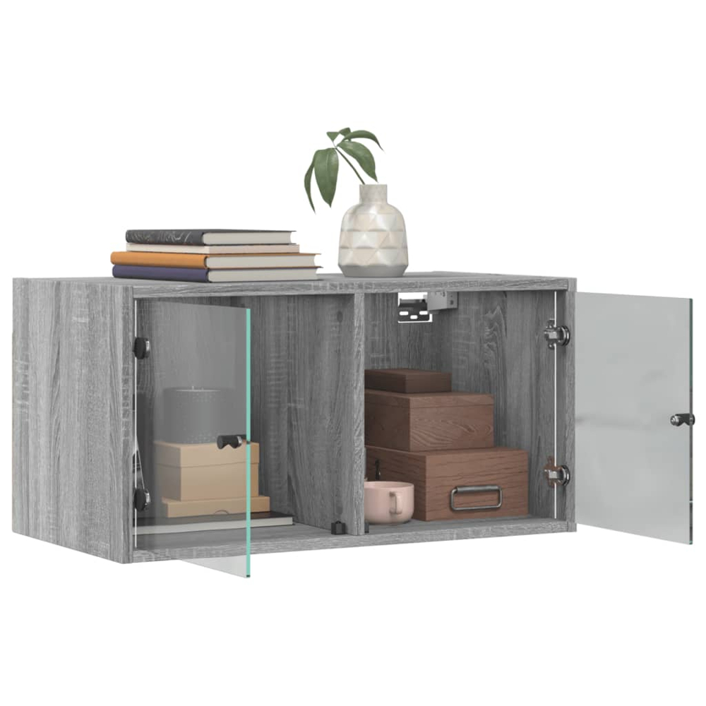vidaXL 2 Glass Door 2 Shelf Grey Sonoma Wall Cabinet Set of 2 Image 4