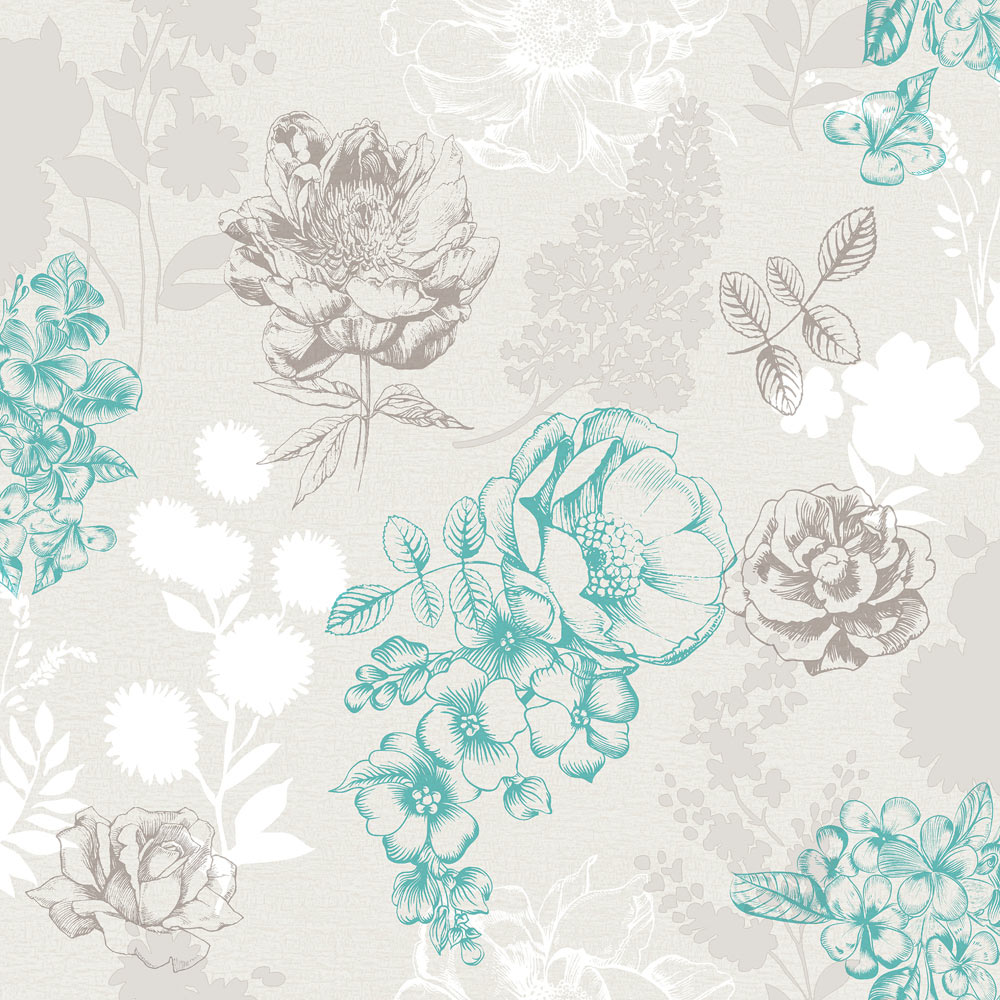 Muriva Mila Floral Chocolate and Teal Wallpaper Image 1