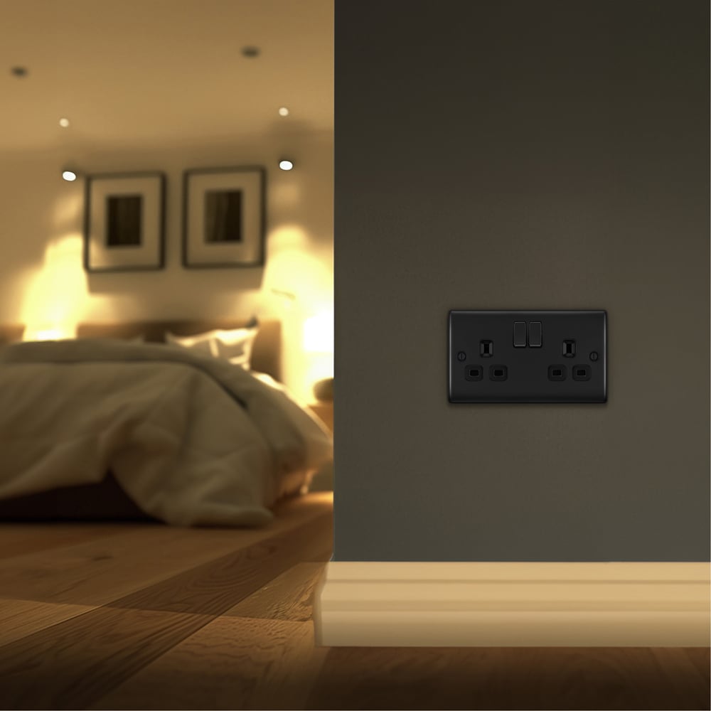 BG Nexus 13A Matt Black Double Switched Socket 5 Pack Image 2