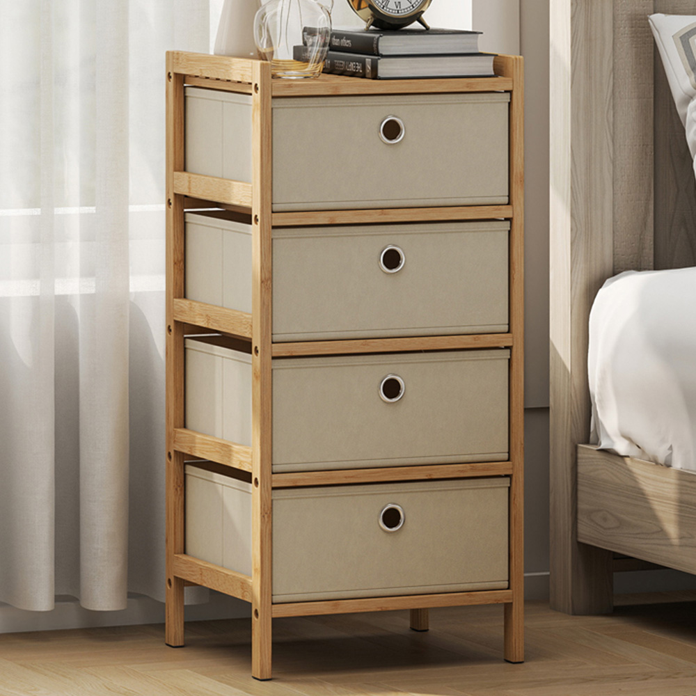 Portland 4 Fabric Drawer Cream White Bamboo Frame Chest of Drawers Image 1