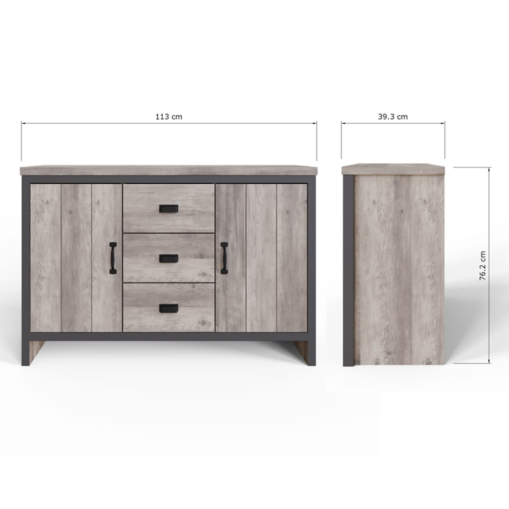 GFW Boston 2 Door 3 Drawer Grey Sideboard Image 9