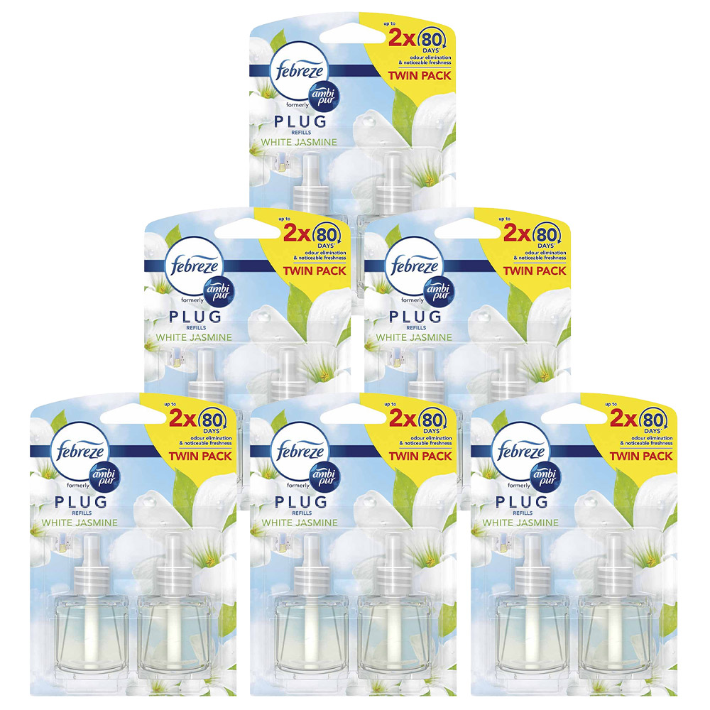 Febreze White Jasmine Plug In Air Freshener Twin Refill Case of 6 x