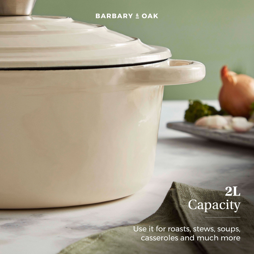 Barbary & Oak 20cm Cream Cast Iron Round Non-Stick Casserole Pan with Lid Image 8