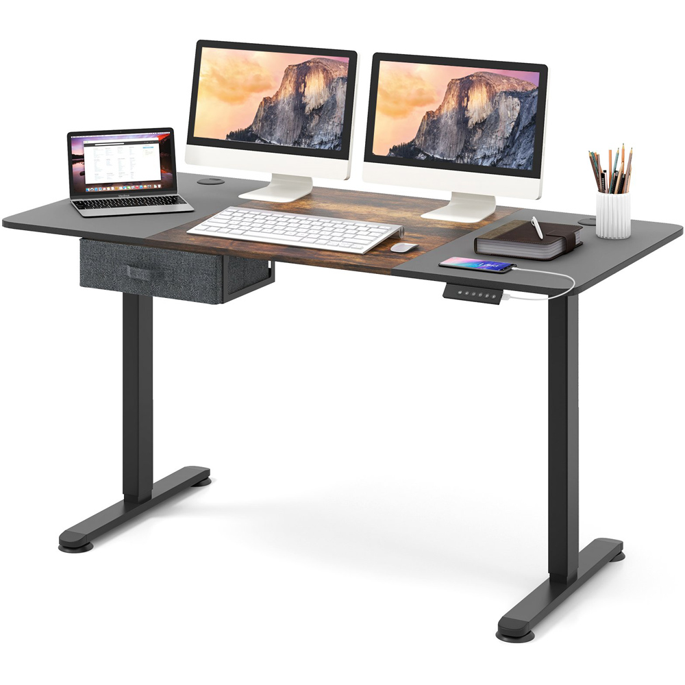 Costway Rustic Brown Electric Height Adjustable Standing Desk with USB Charging Port Image 2