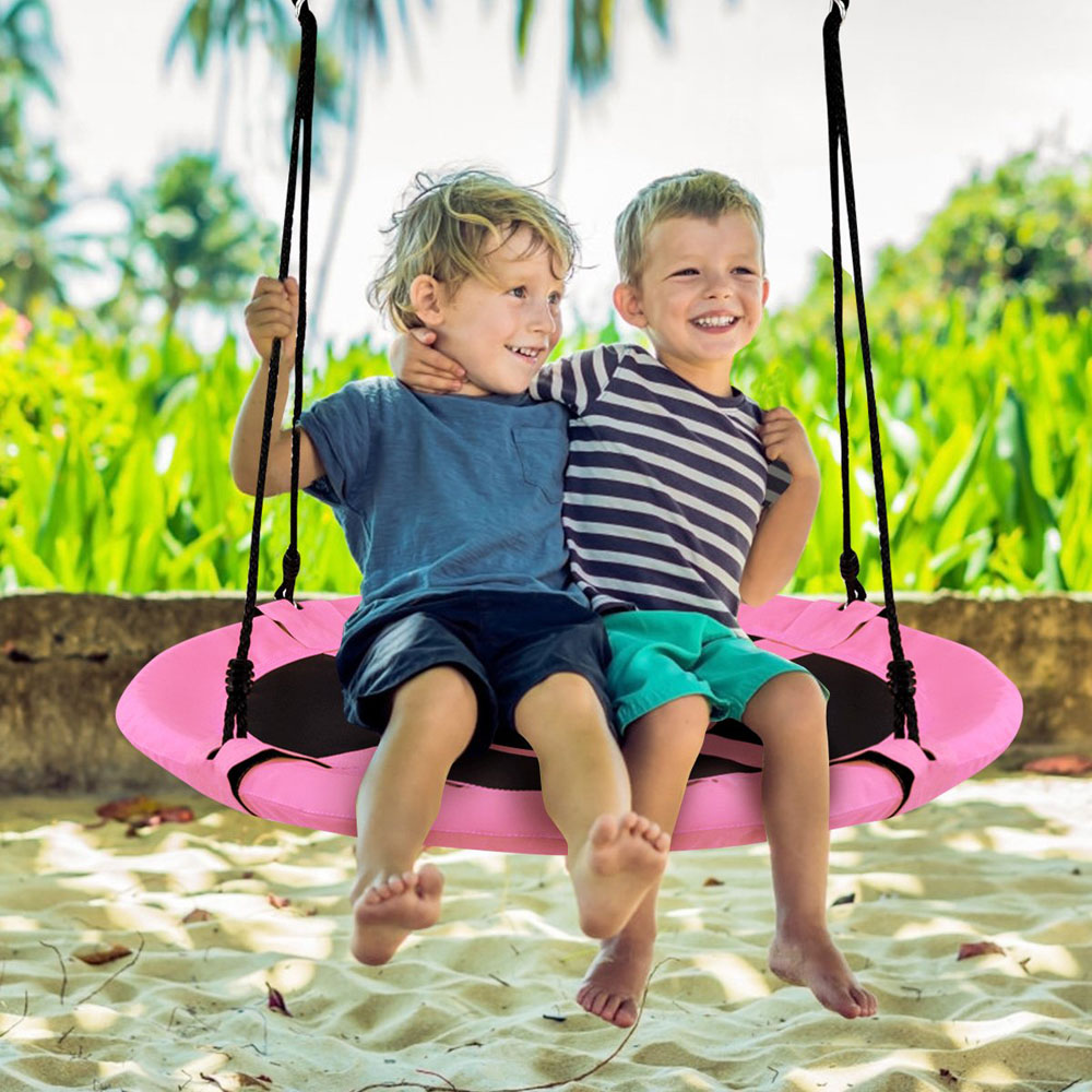 Costway Pink Children Flying Saucer Adjustable Tree Swing 100cm Image 5