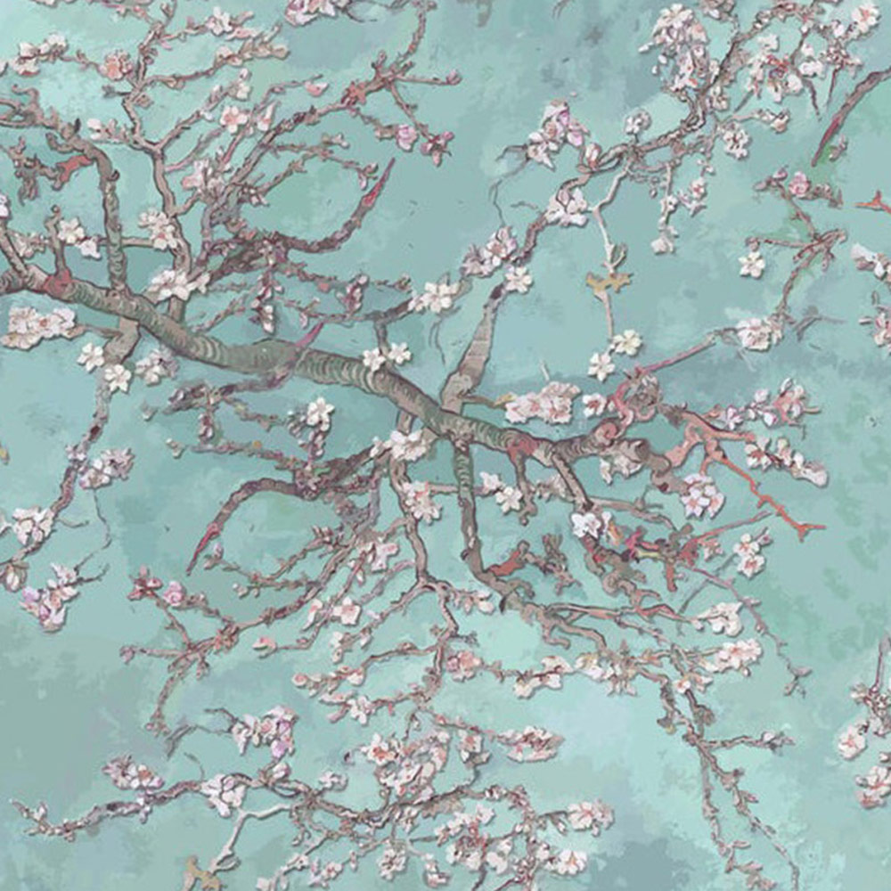 Bobbi Beck Eco Luxury Van Gogh Almond Blossom Teal Wallpaper Image