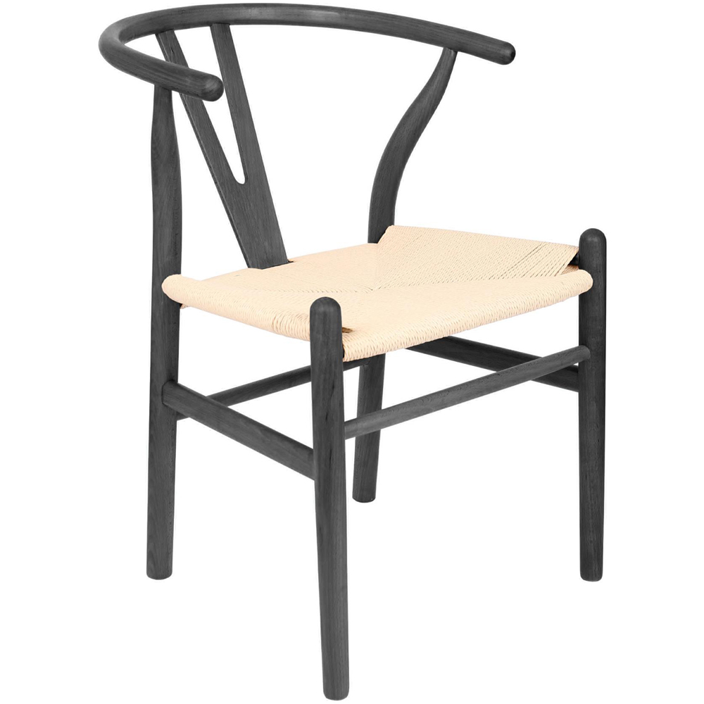 Nicholas Winter Black and Natural Woven Rope Beech Wooden Wishbone Dining Chair Image 2